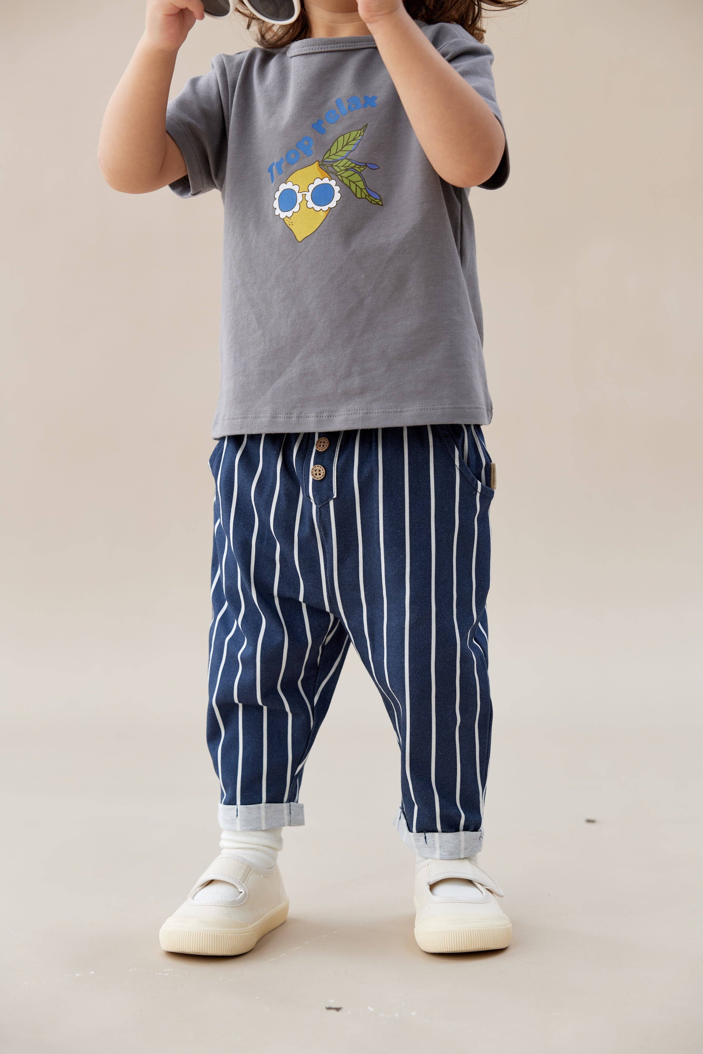 Norsu Organic - Wholesale Pants - Kids - Baby Relaxed Tapered Pant-Navy stripe2