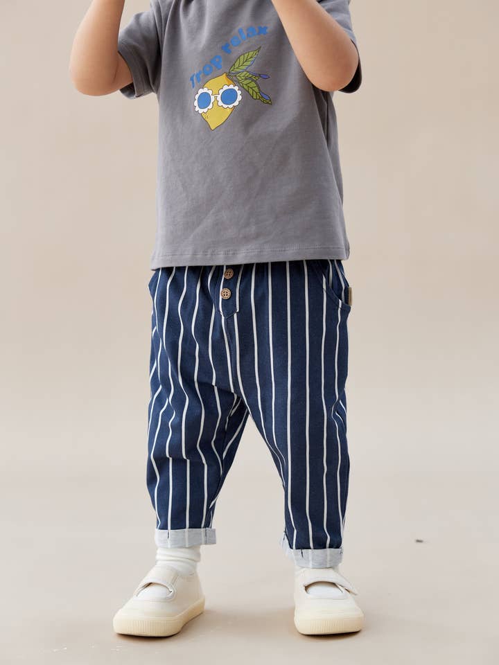 Norsu Organic - Wholesale Pants - Kids - Baby Relaxed Tapered Pant-Navy stripe2