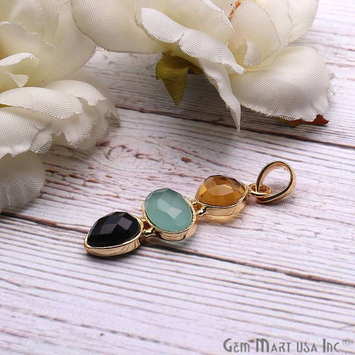 GemMartUSA - Wholesale Pendant/charm necklace - DIY Multi Gemstone 38x14mm Gold Plated Necklaces Pendant1