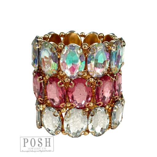 Pink Panache Brands - Wholesale Bangle Bracelet - Oval rhinestone bracelet