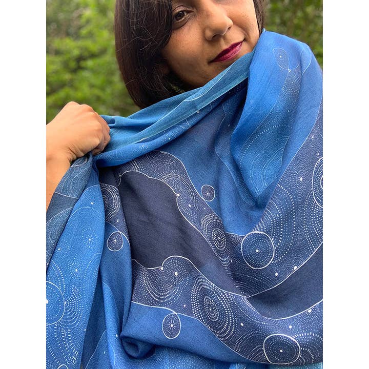 LOVELEEN®️ - Wholesale Scarf - Women's - 'Shining star of the Infinite galaxy' scarf (night sky)1