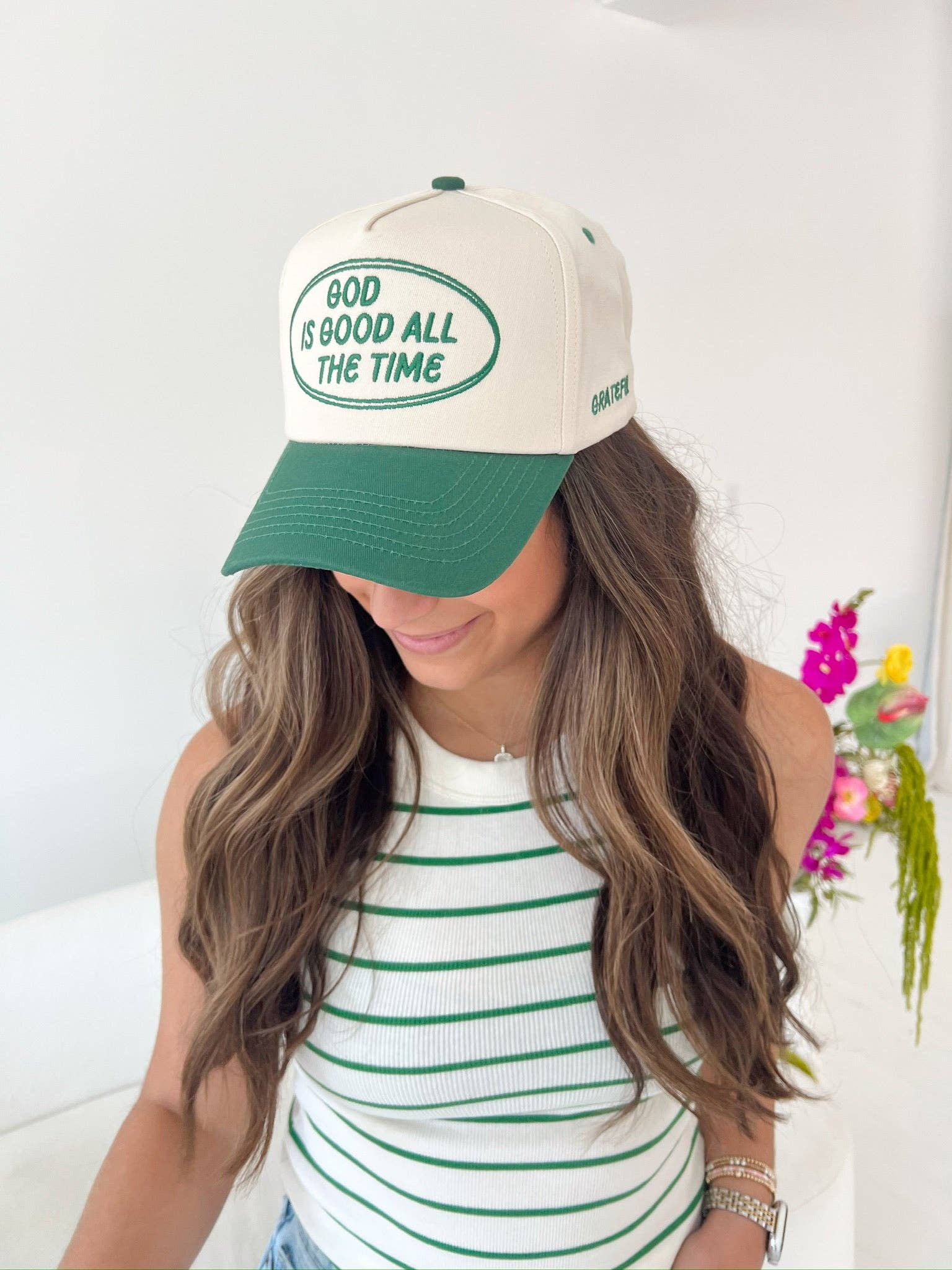 KENZKUSTOMZ - Wholesale Trucker Hat - Women's - God is Good - Green Vintage Trucker Hat9