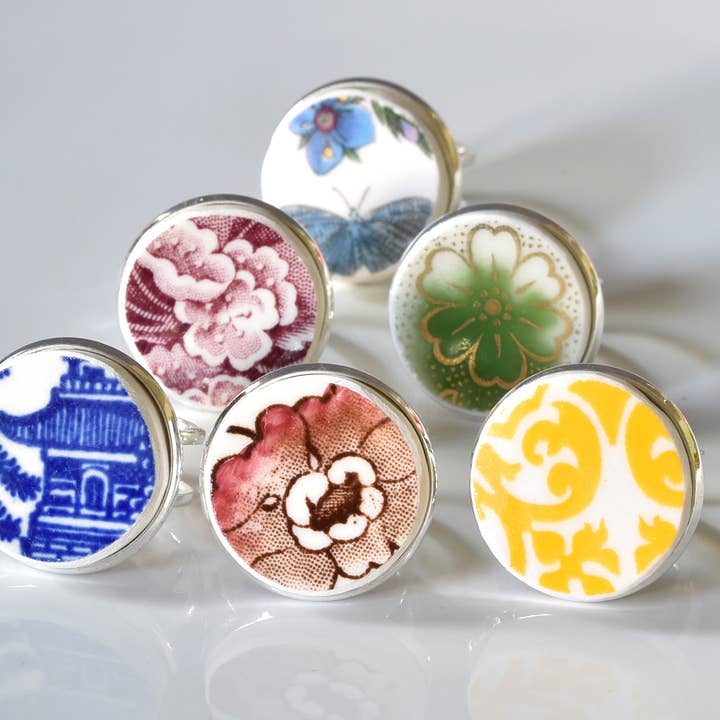 Broken Plate Circle Adjustable Ring for wholesale by The Broken Plate Pendant Co