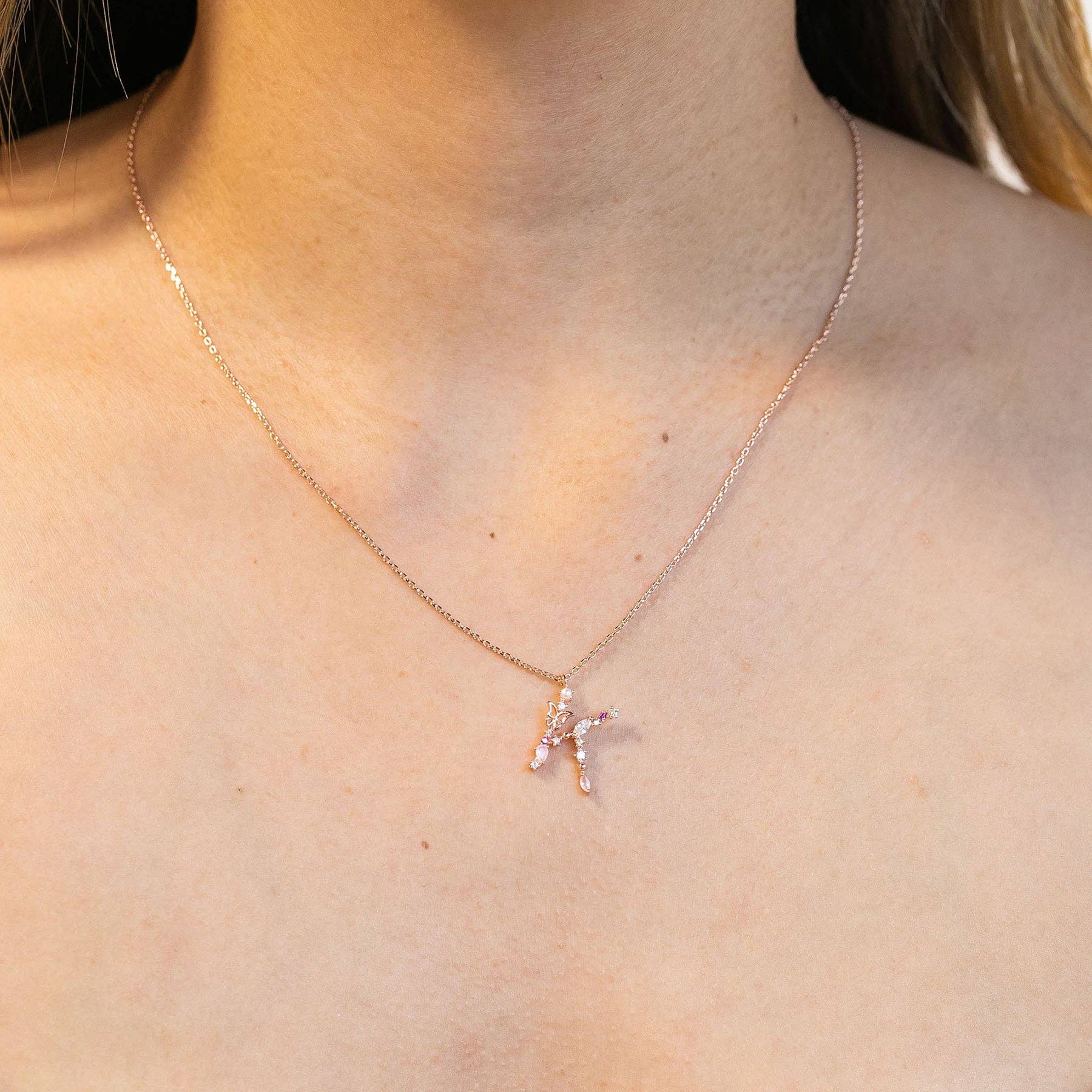 Girls Crew – wholesale Pendant/charm necklace – Flutterfly Stone Initial Necklace17