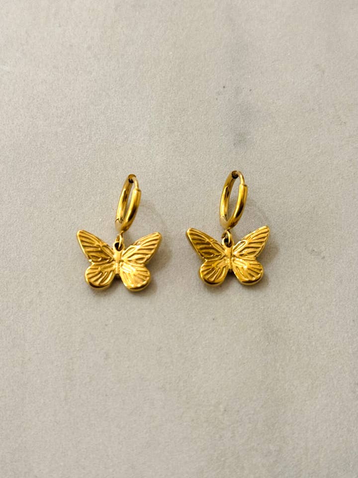 Minimal Stainless Steel Butterfly Hoop Earrings for wholesale by Cassette Barcelona