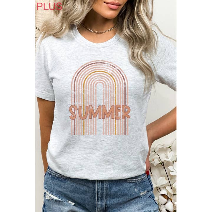 Kissed Apparel - Wholesale Screen Printed T-Shirt - Women's - Summer Boho Pink Rainbow PLUS SIZE Graphic Tee
