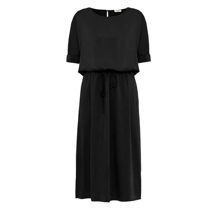 Gathered Detailing Satin Dress In Black for wholesale by anou anou