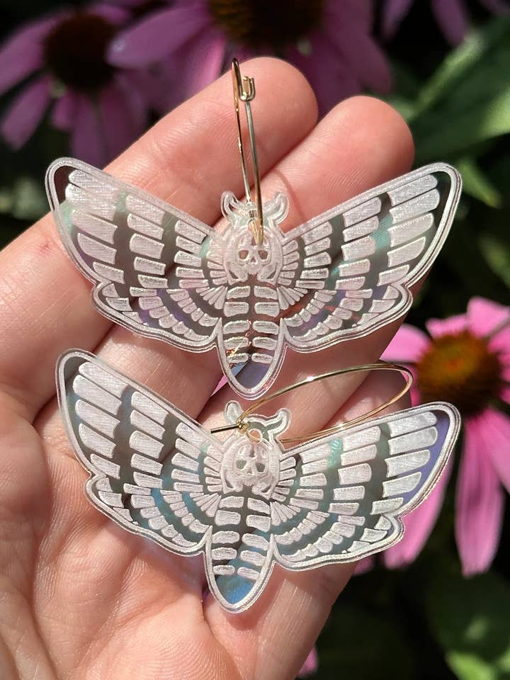 Iridescent Death’s Head Hawkmoth Hoop Earrings for wholesale by ShlemonArt