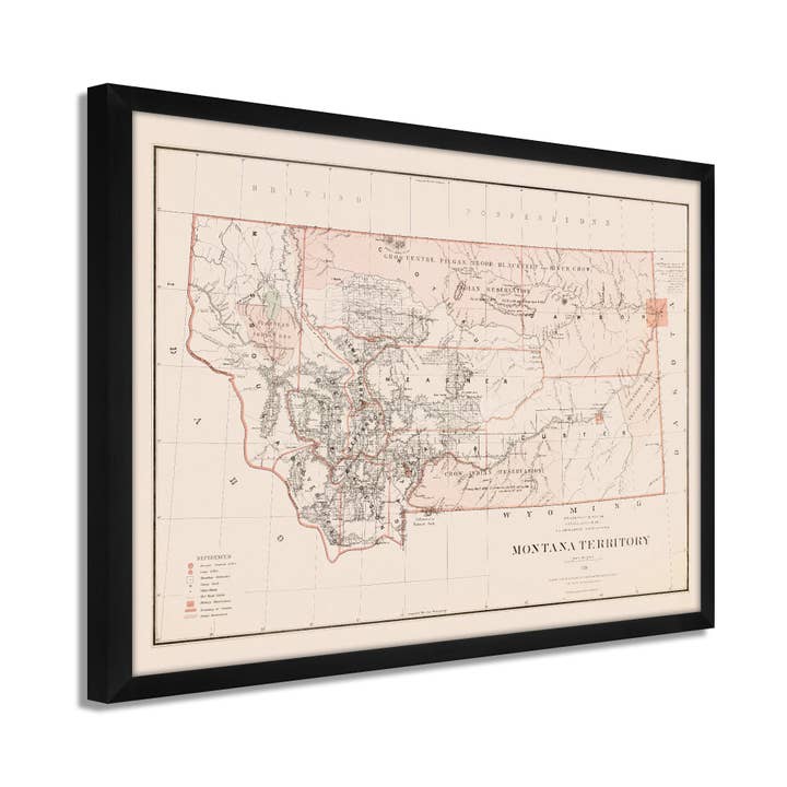 1879 Montana Map - Framed Vintage Montana Map - History Map of Montana - Restored Montana State Map Territory from Official Records Wall Art Poster for wholesale by Historic Prints