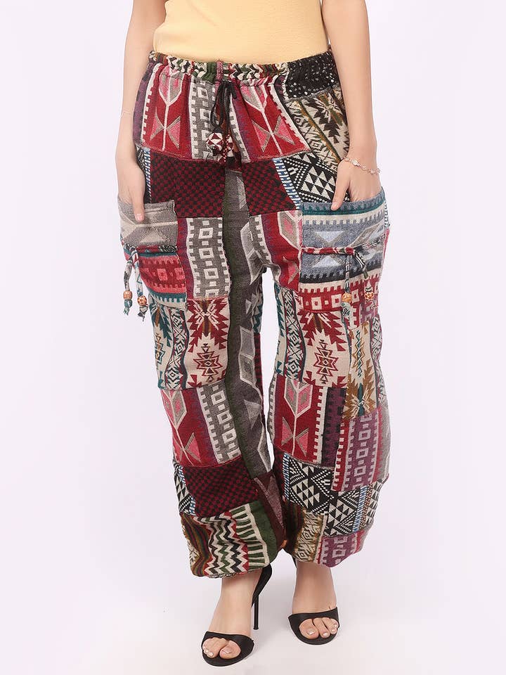 Damers bomullsbyxor med flera lappar och elastisk midja, haremstil, mixparti för wholesale av Wevez