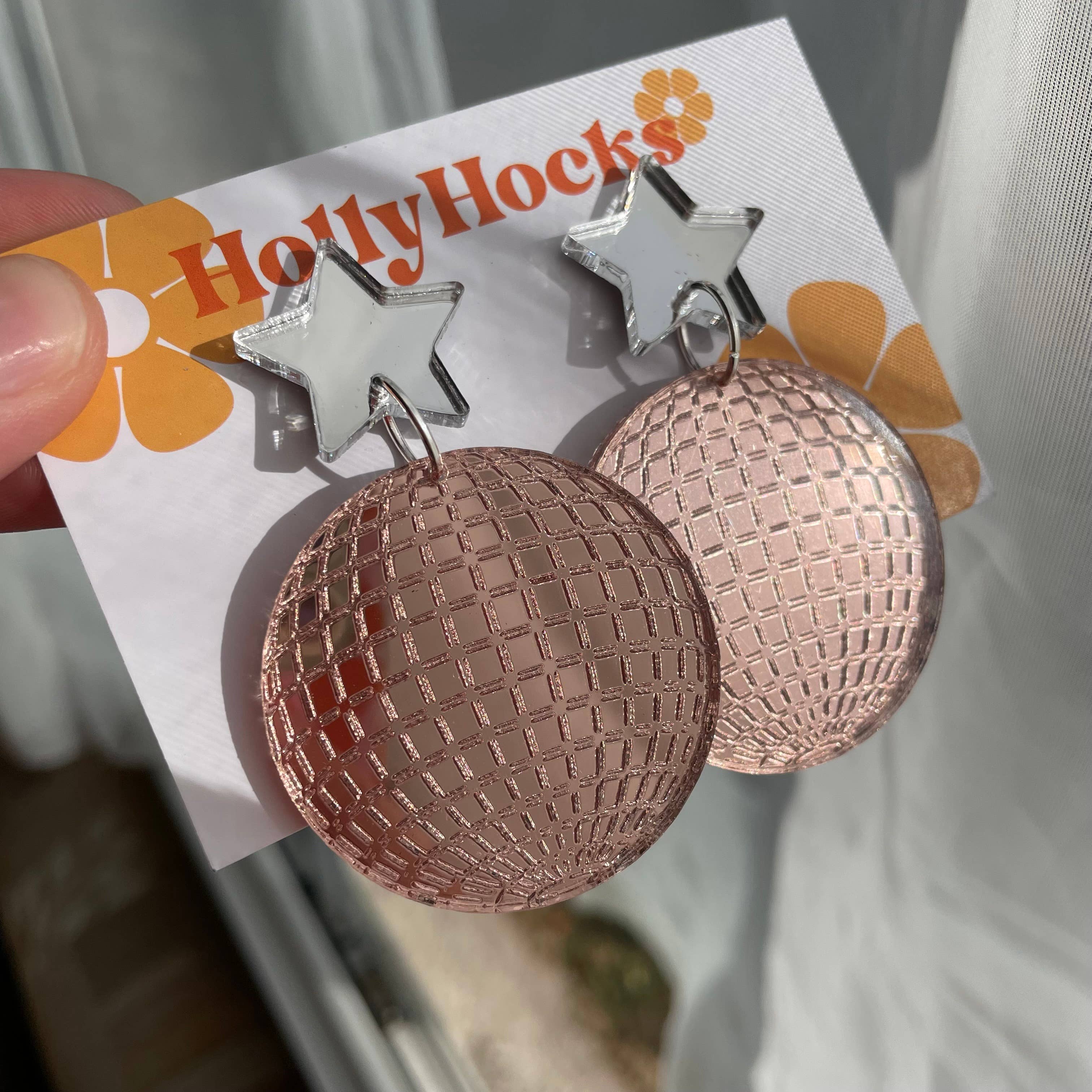 HollyHocks Jewellery – wholesale Dangle earrings – Disco Ball Lasercut Acrylic Earrings4