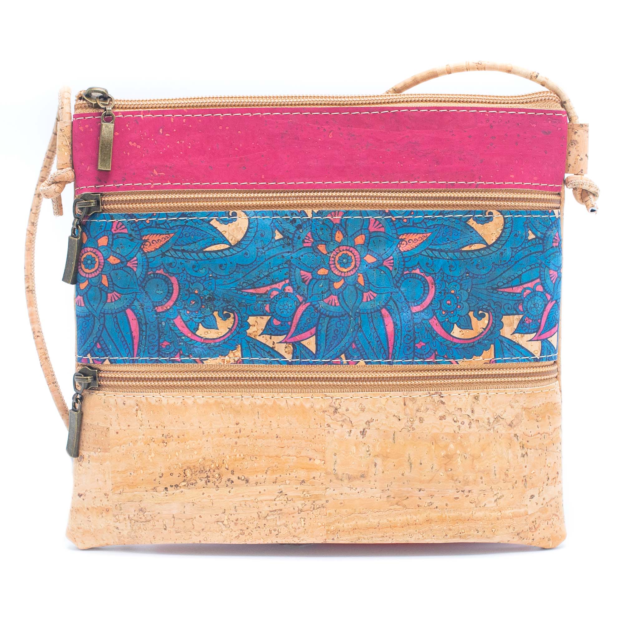 Meninas Bonitas Cork - Vente Sac à bandoulière – femme - Sac à bandoulière en liège pour femme avec coutures à motif en liège BAGP-2061