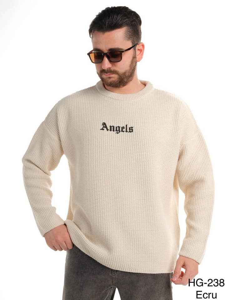 Ecru Angels Graphic Knit Sweater 238ecru for wholesale by Monocloth