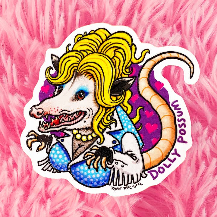 3-D STICKER: Dolly Possum for wholesale by Ryan McCulloch Art