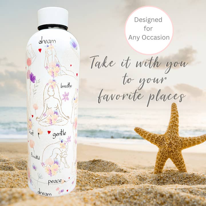 Girl Power 24/7 - Wholesale Water Bottle - Yoga Goddesses Stainless Steel Water Bottle - Shine Bright, Warrior5