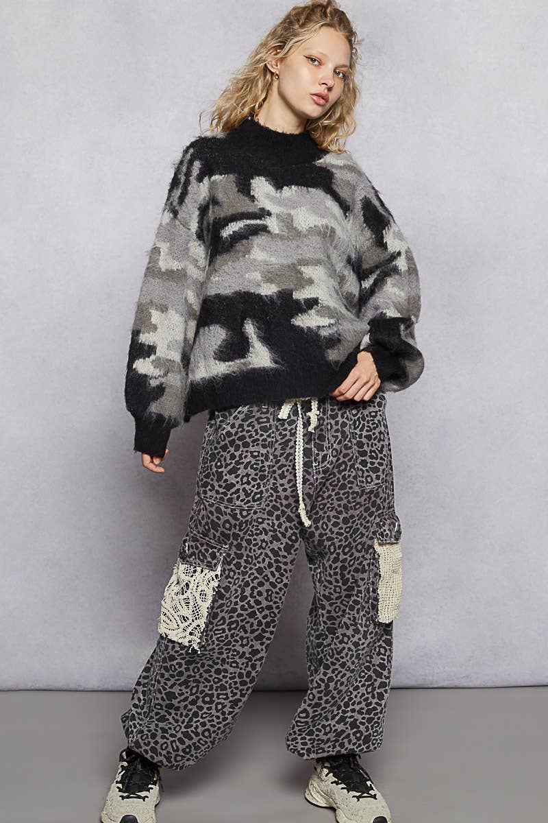 Pol Clothing - Wholesale Knit Sweater - Women's - Long sleeve abstract Color block mohair sweater top SALE10