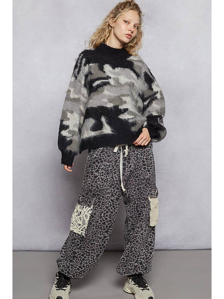 Pol Clothing - Wholesale Knit Sweater - Women's - Long sleeve abstract Color block mohair sweater top SALE10