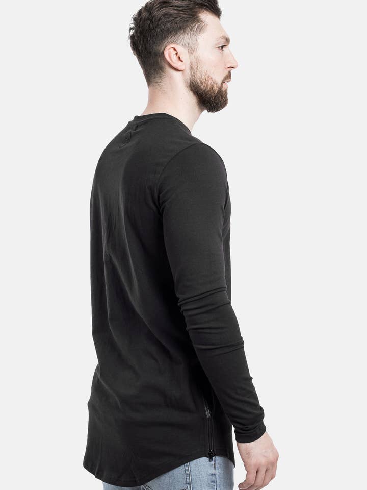 Blackskies - Wholesale T-Shirt - Men's - Langarm-Langshirt mit seitlichem Reißverschluss Schwarz4