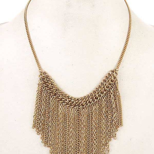 GOLD FRINGE CHAIN BIB NECKLACE for wholesale on Faire