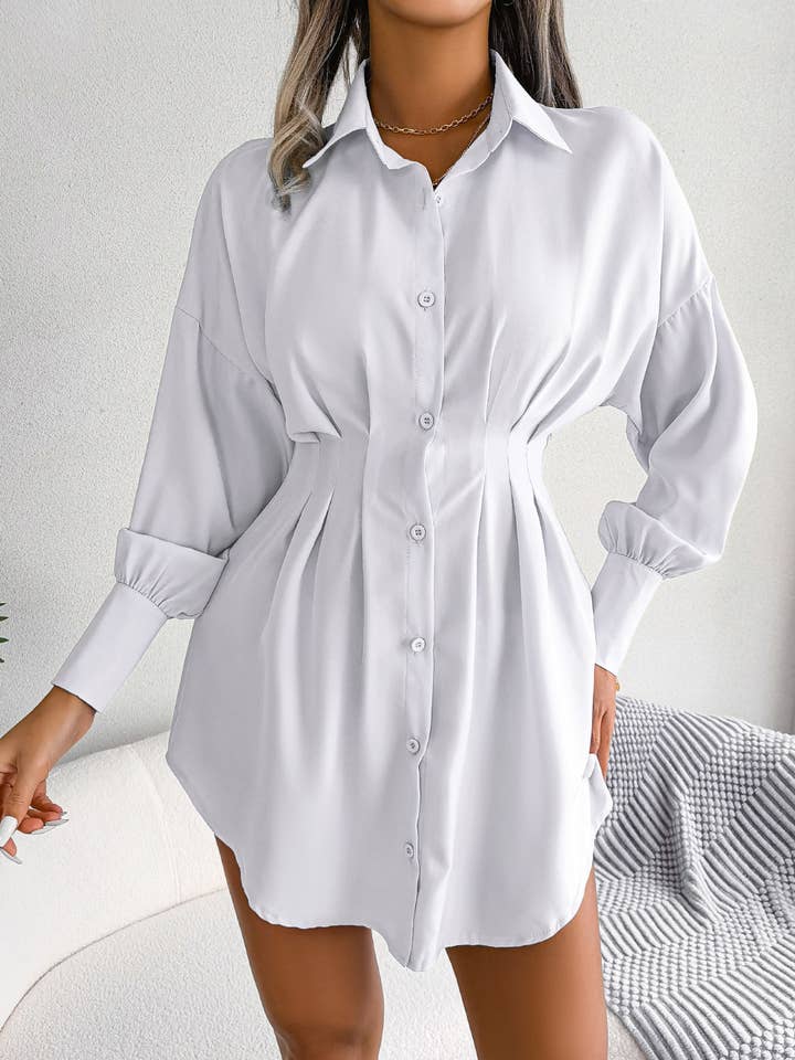 Anna Kaci Wholesale – wholesale Dress – Women's – Pleated-Waist Button-Front Shirt Dress18