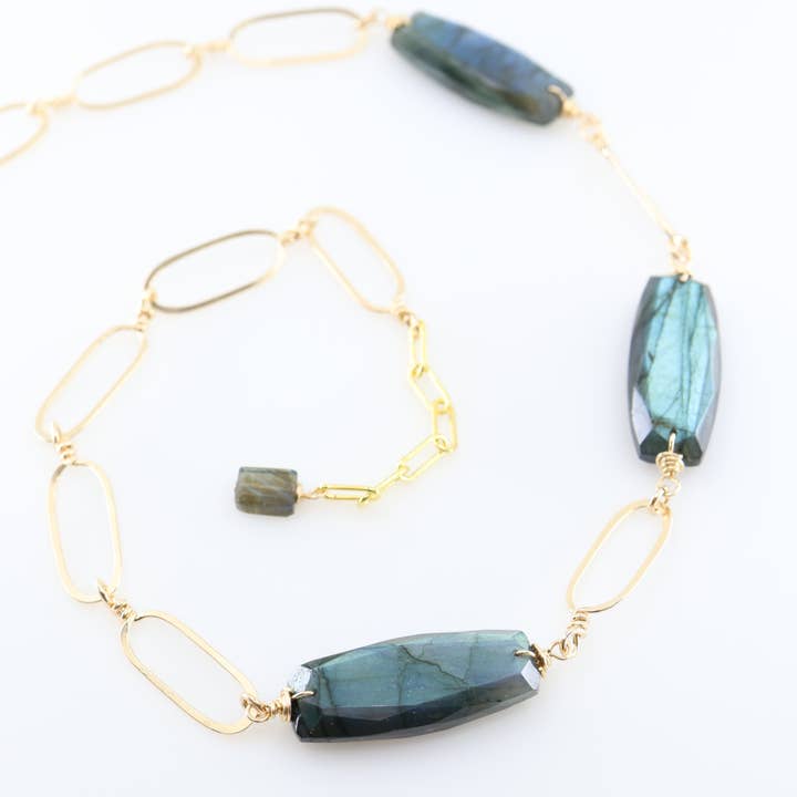 Hand Forged Paperclip and Labradorite Statement Chain Neckla for wholesale by J. Mills Studio