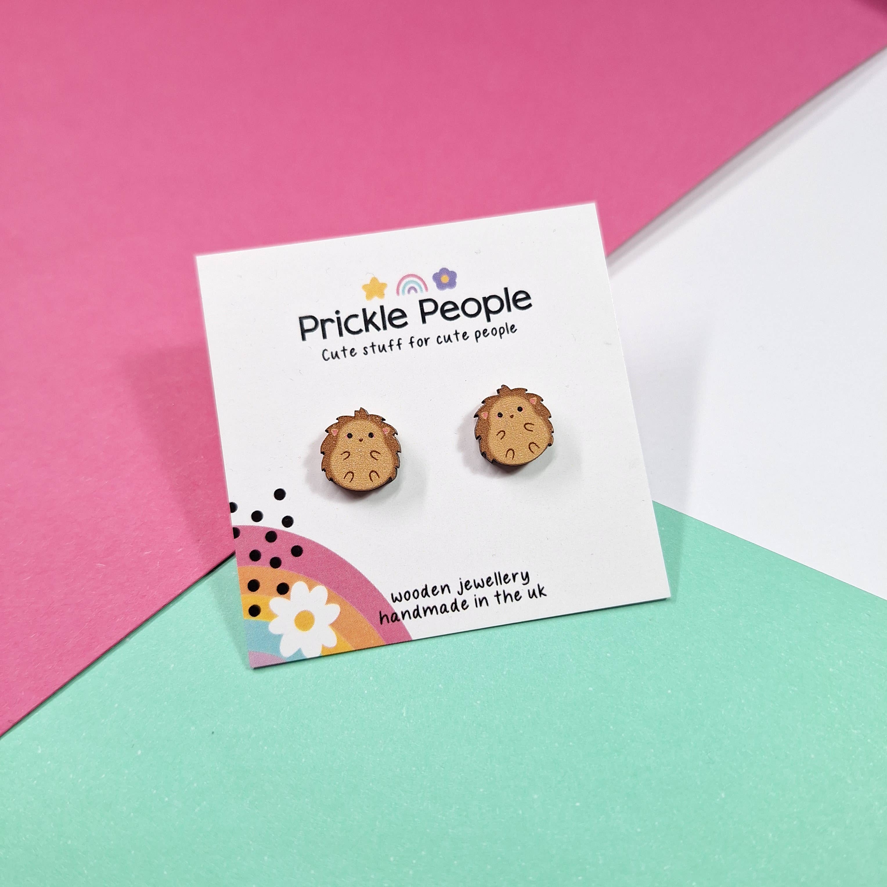 Prickle People - Wholesale Stud/Post Earrings - Hedgehog Stud Earrings Handmade Eco Wood1