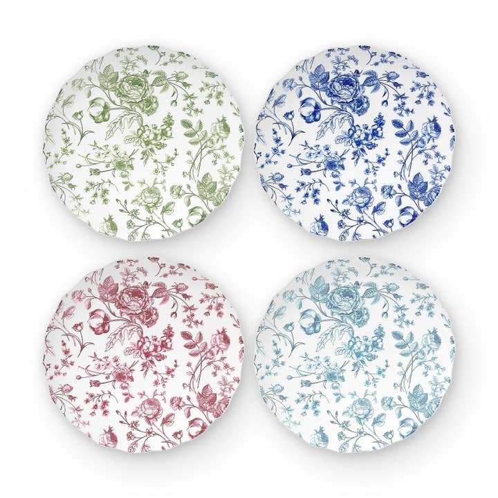 Vintage Multicolor Floral Scalloped App Plates, Set of 4 for wholesale by Godinger