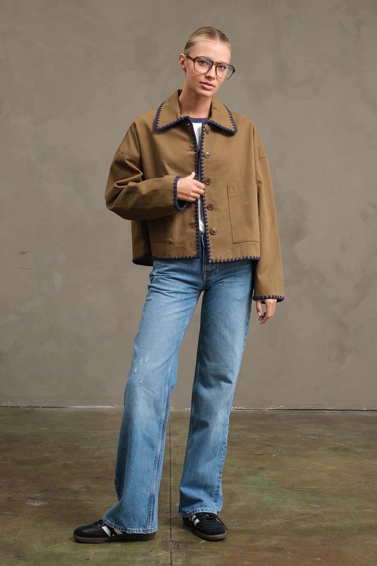 OLIVE Collar Jacket with Contrast Stitching - RJ1044 for wholesale on Faire4