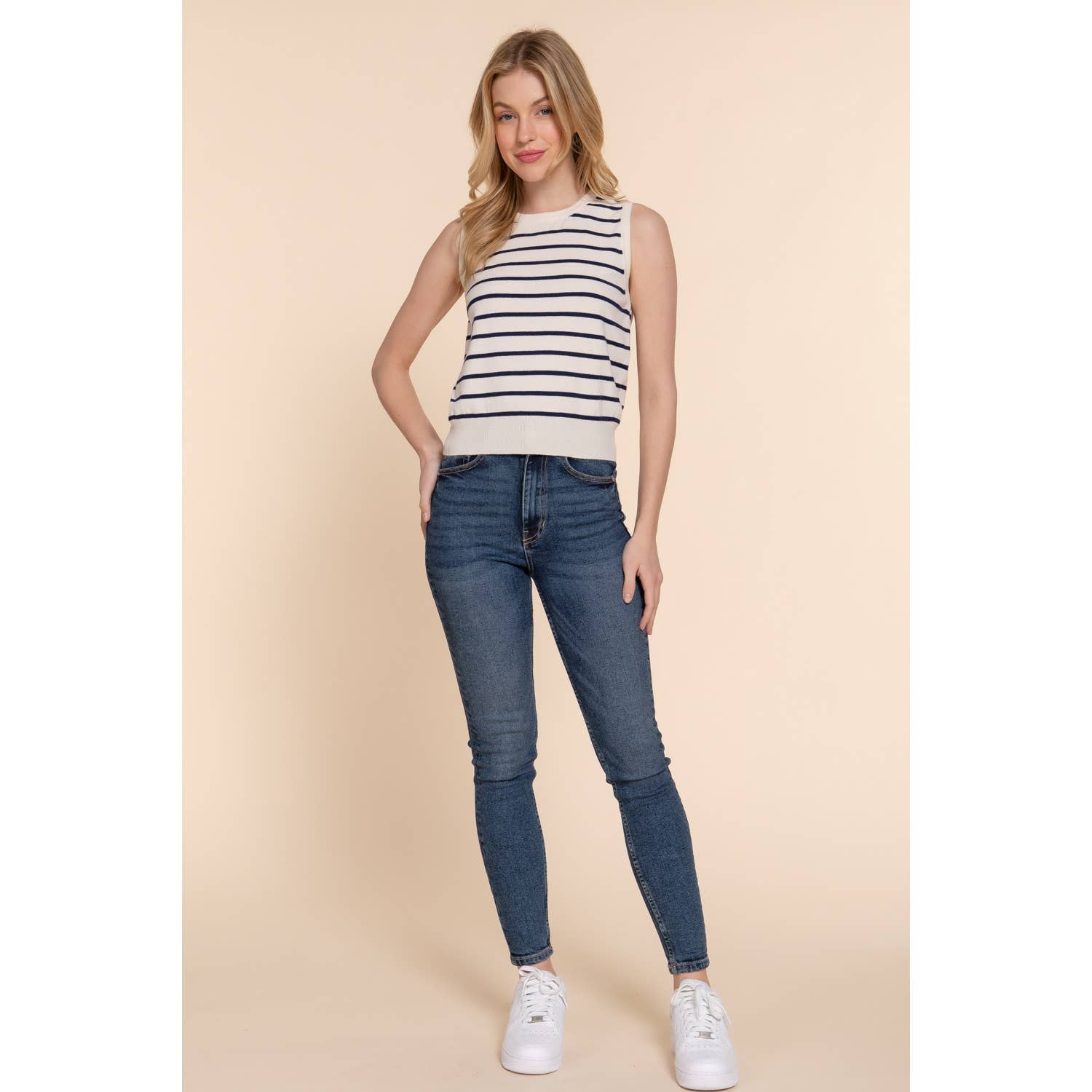 Apolline – Pulôver - Mulher por atacado – CAMISOLA DE PRIMAVERA COM RISCAS SEM MANGAS1