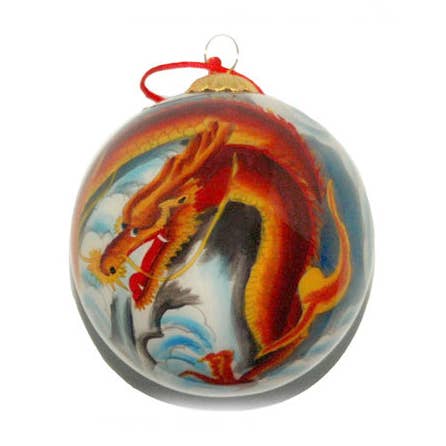 Hand Painted Glass Ball, Dragon In Clouds. #CO160 for wholesale by World Treasure Trading