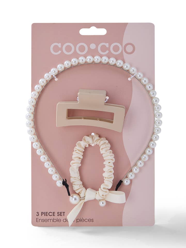 3 PC 'Elegant' Pearl Hair Set - Ivory for wholesale by CooCoo Beauty