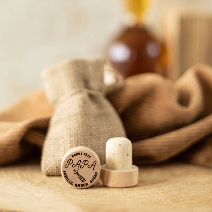 Weinflaschenverschluss „Happy Father's Day“ aus Kork und Holz - My Bambou für den Großhandel von My Bambou