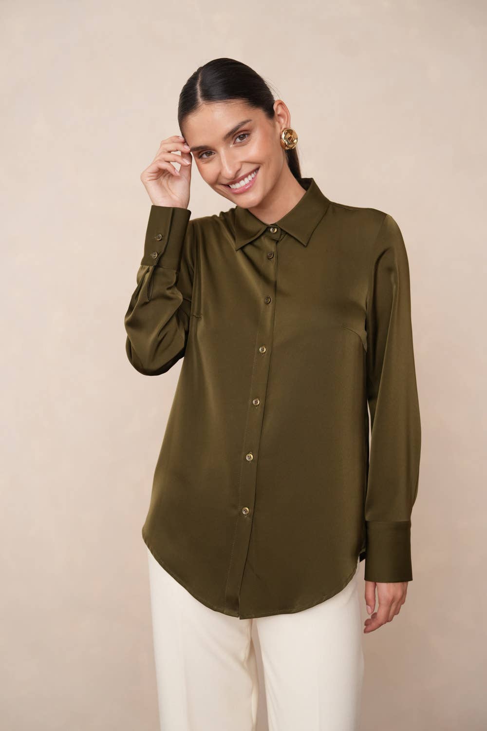 Attentif Paris - Wholesale Button Down Shirt - Women's - Satin shirt with classic notched collar61