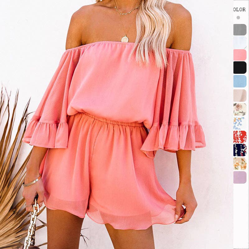 Sweetkama - Wholesale Romper - Women's - Ladies Off Shoulder Short Sleeves Daily Romper 136324