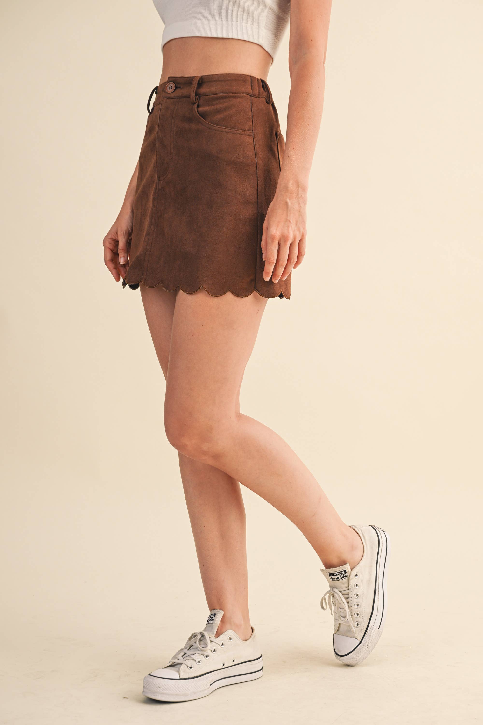 Klesis - Wholesale Skirt - Women's - IS1302 SUEDE SCALLOP EDGE MINI SKIRT WITH ELASTIC WAIST12