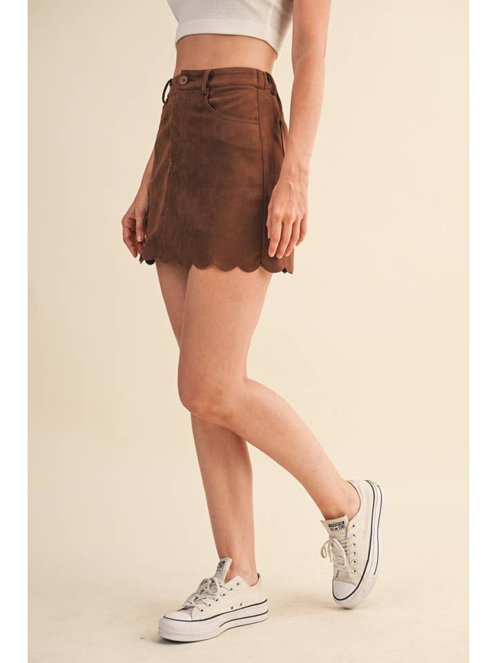 Klesis - Wholesale Skirt - Women's - IS1302 SUEDE SCALLOP EDGE MINI SKIRT WITH ELASTIC WAIST12