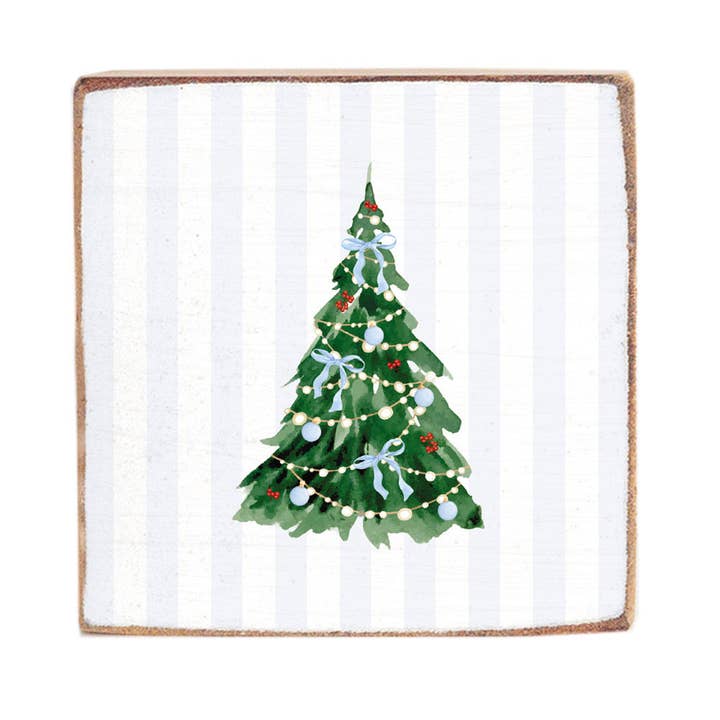Blue Ribbon Christmas Tree Square Block Sign for wholesale by Rustic Marlin