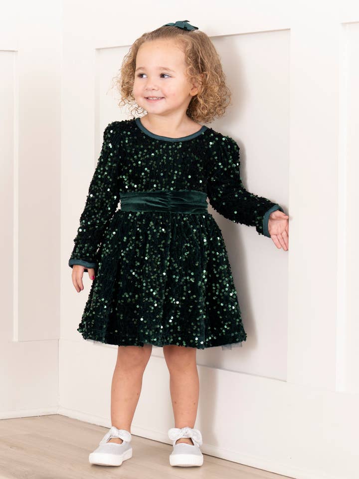 Marie Nicole Clothing - Wholesale Dress - Kids - Emerald Sparkle Sequin Dress4
