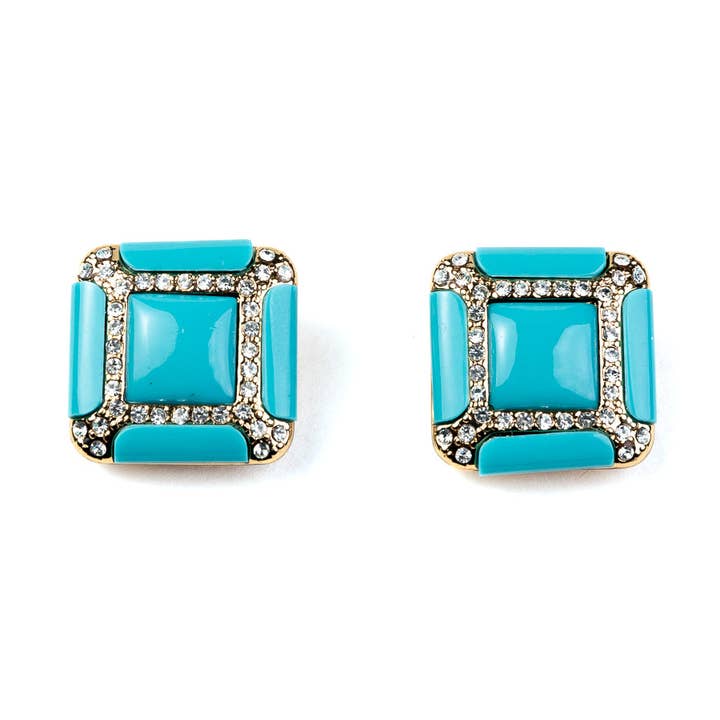 Brincos Turquesa com Clipe Quadrado por atacado de Kenneth Jay Lane