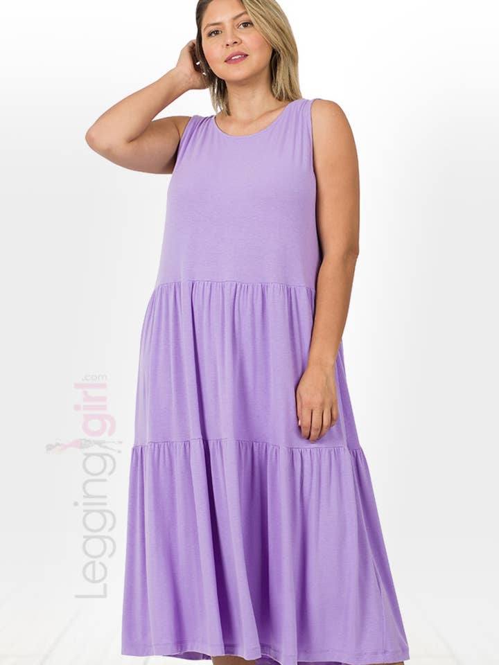 Vestido midi escalonado sin mangas - Lavanda para venta al por mayor de LeggingGirl.com