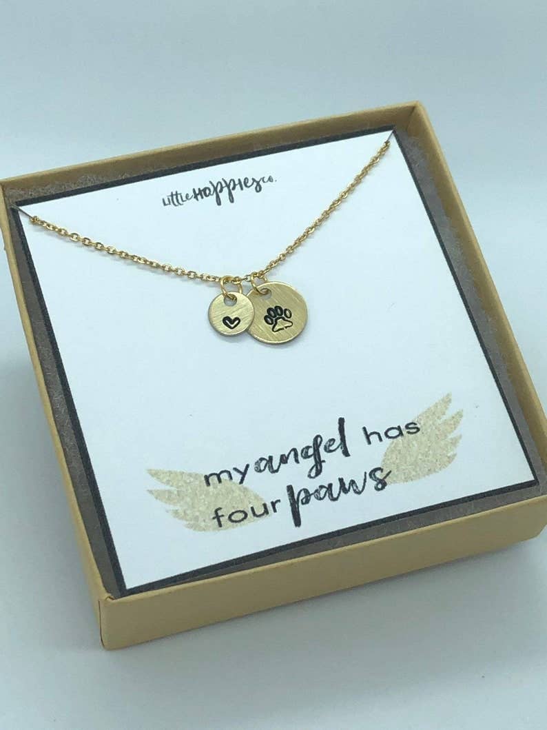 Little Happies Co - Wholesale Pendant/Charm Necklace - Rainbow Bridge Pet Memorial Pendant with Dog & Paw Print