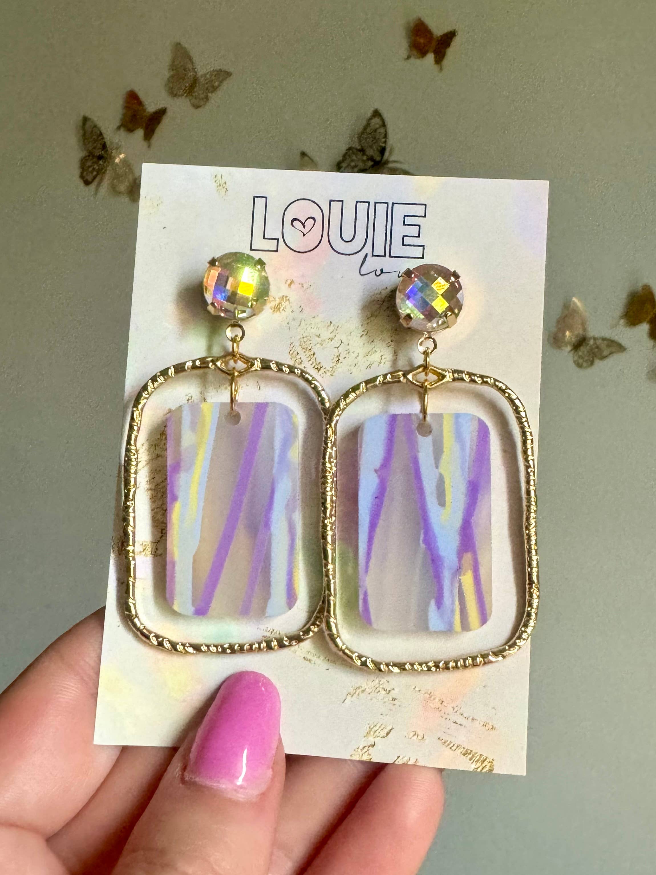 Louie Love - Wholesale Dangle Earrings - Purple Yellow Gold Louisiana Mardi Gras Acrylic Earrings