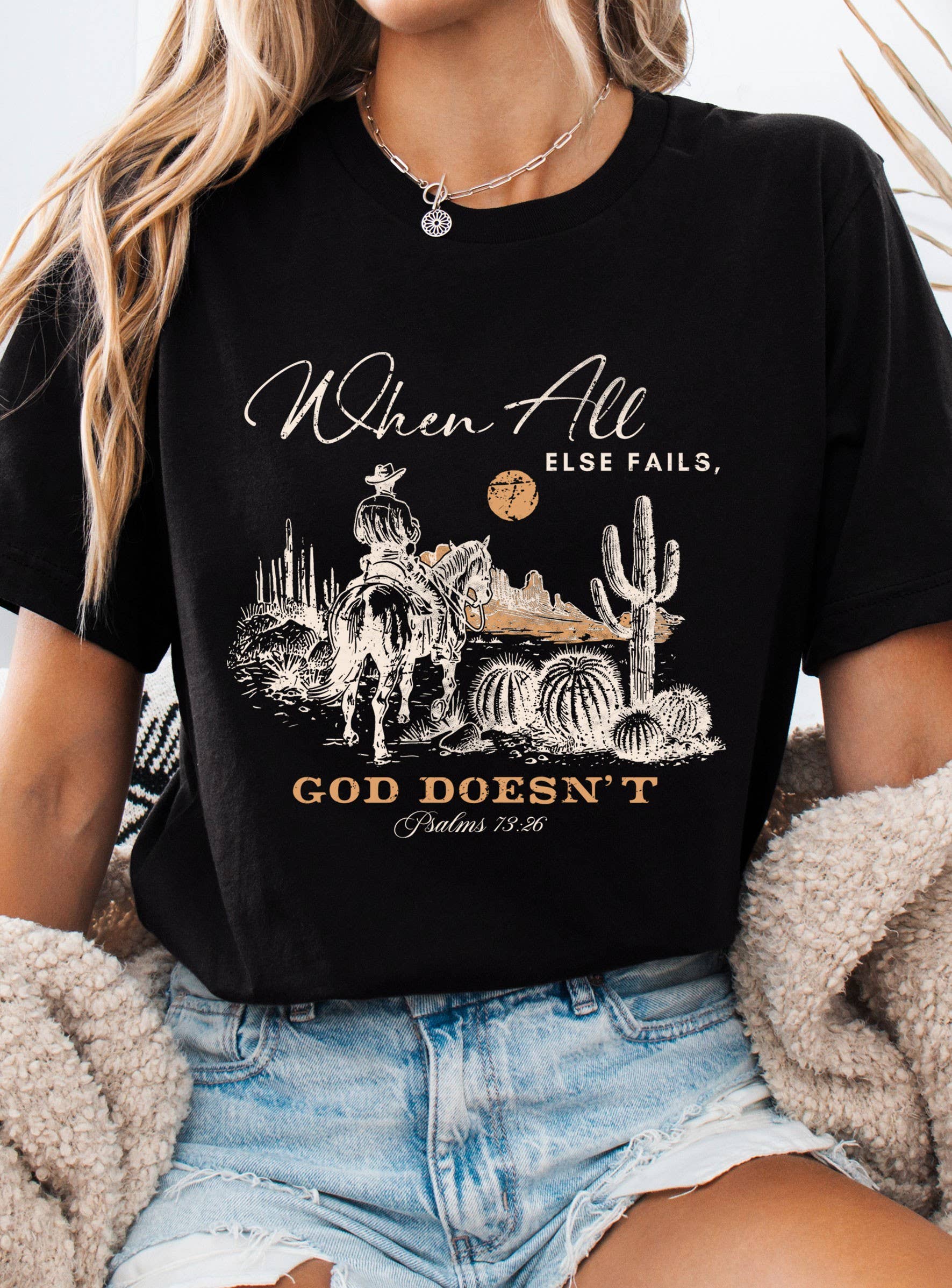 Rustee Clothing – Großhandel T-Shirt mit Siebdruck – Damen – WENN ALLES ANDERE VERSAGT, MACHT GOTT KEINE COWBOY-GRAFIK-T-SHIRTS4