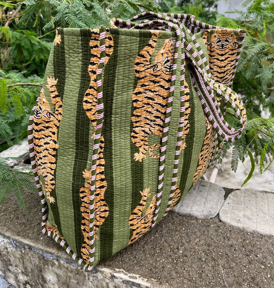 bhavnas boutique – Engroshandel Indkøbspose/indkøbstaske – Tiger Block trykt taske Indisk håndlavet bomulds indkøbspose 3