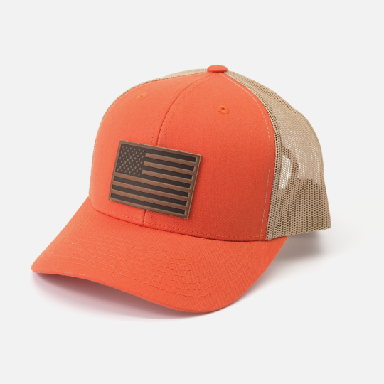Range Leather Co. - Wholesale Trucker Hat - Unisex - American Flag Hat - Leather Patch Trucker Snapback21