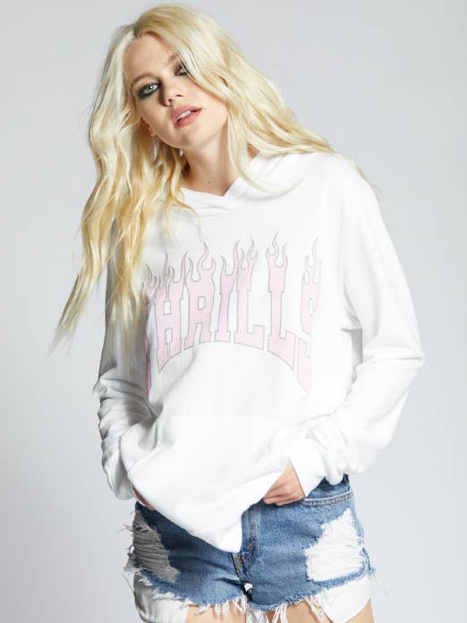 White 1030 Thrills Over sized Long Sleeve Hoodie for wholesale on Faire0