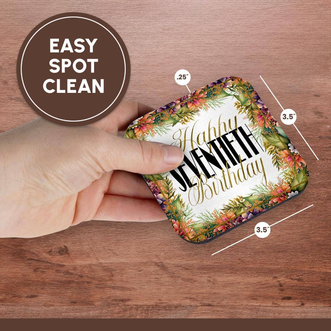 3dRose - Wholesale Coasters - 3dRose, Orange and Purple Flower Happy Sixtieth Birthday, Coaster13