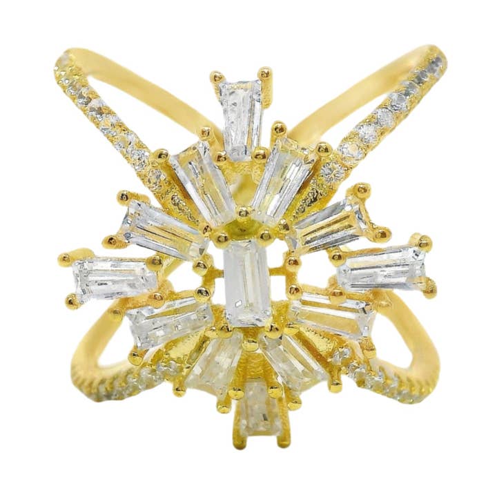 Sterling SIlver Gold Plated Criss Cross Decorative CZ Ring for wholesale by Atlanta Jewelers Supply
