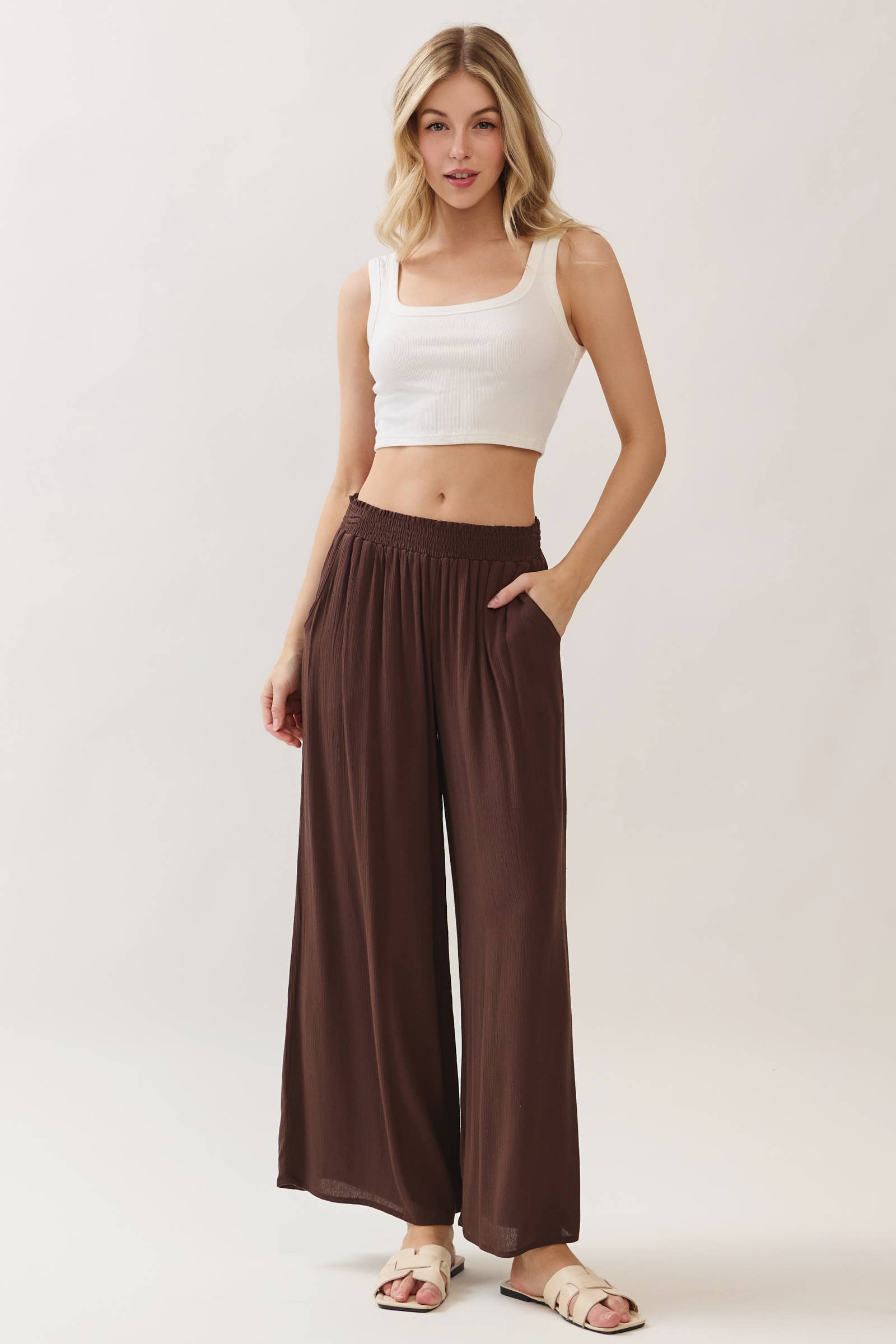 Final Touch - Wholesale Pants - Women's - Waist Smocked Wide Leg Pants - VLP70000342