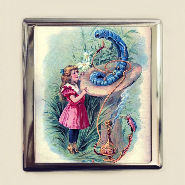 FringePop - Wholesale Cigarette Case - Alice in Wonderland Cigarette Case Business Card ID Holder Wallet Caterpillar Vintage Illustration Lewis Carroll